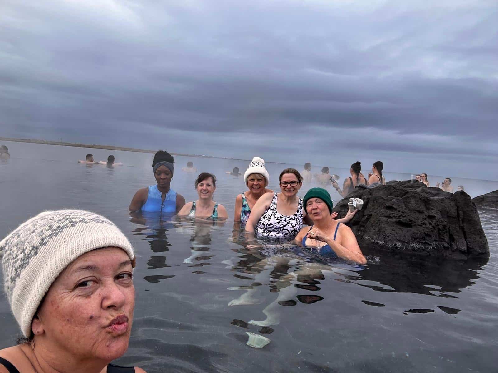 WTA travelers relaxing in a steamy Icelandic hot spring WTA travelers relaxing in a steamy Icelandic hot spring