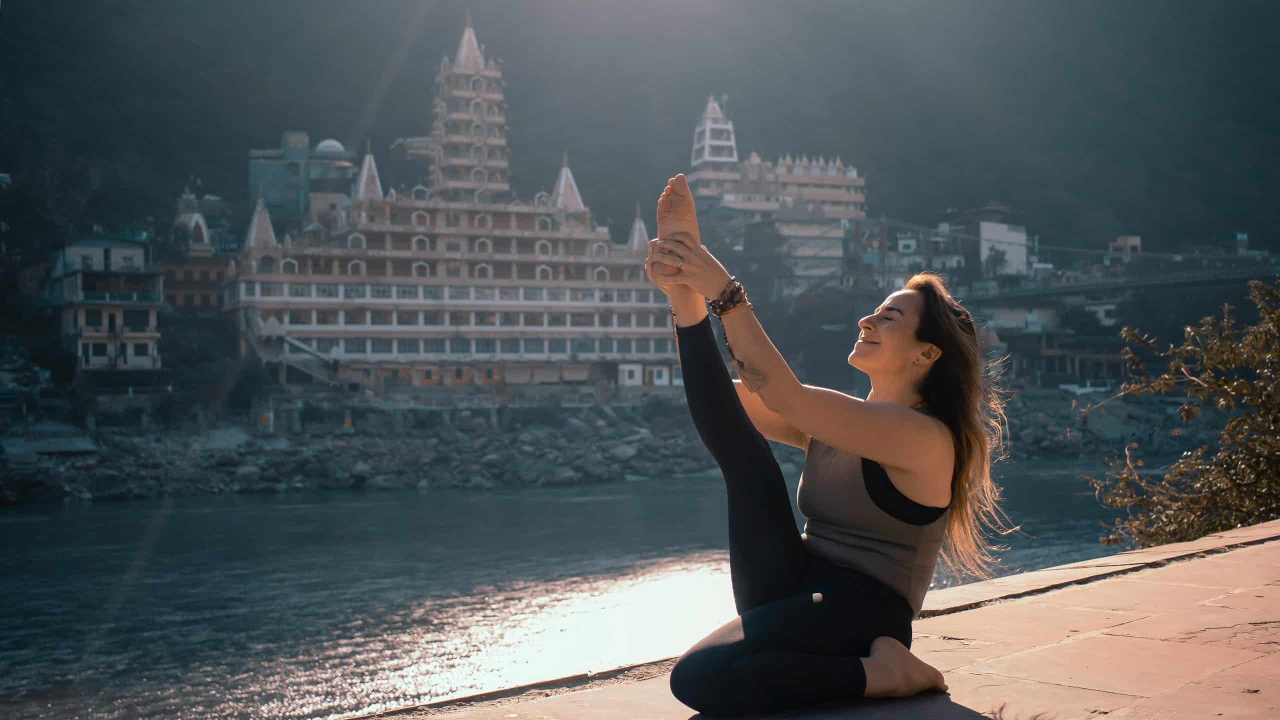 solo traveler practicing yoga in India