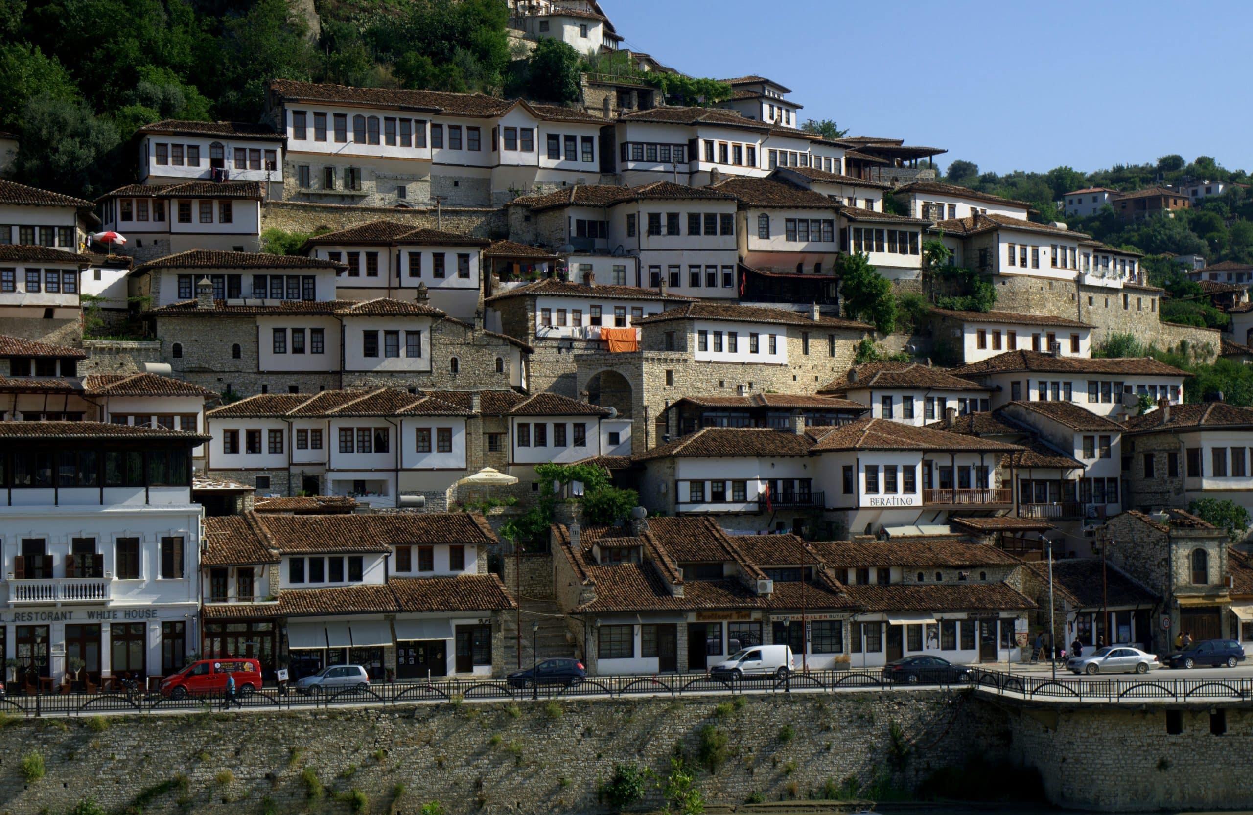 Ottoman houses cascading down the hillside in Berat, Albania