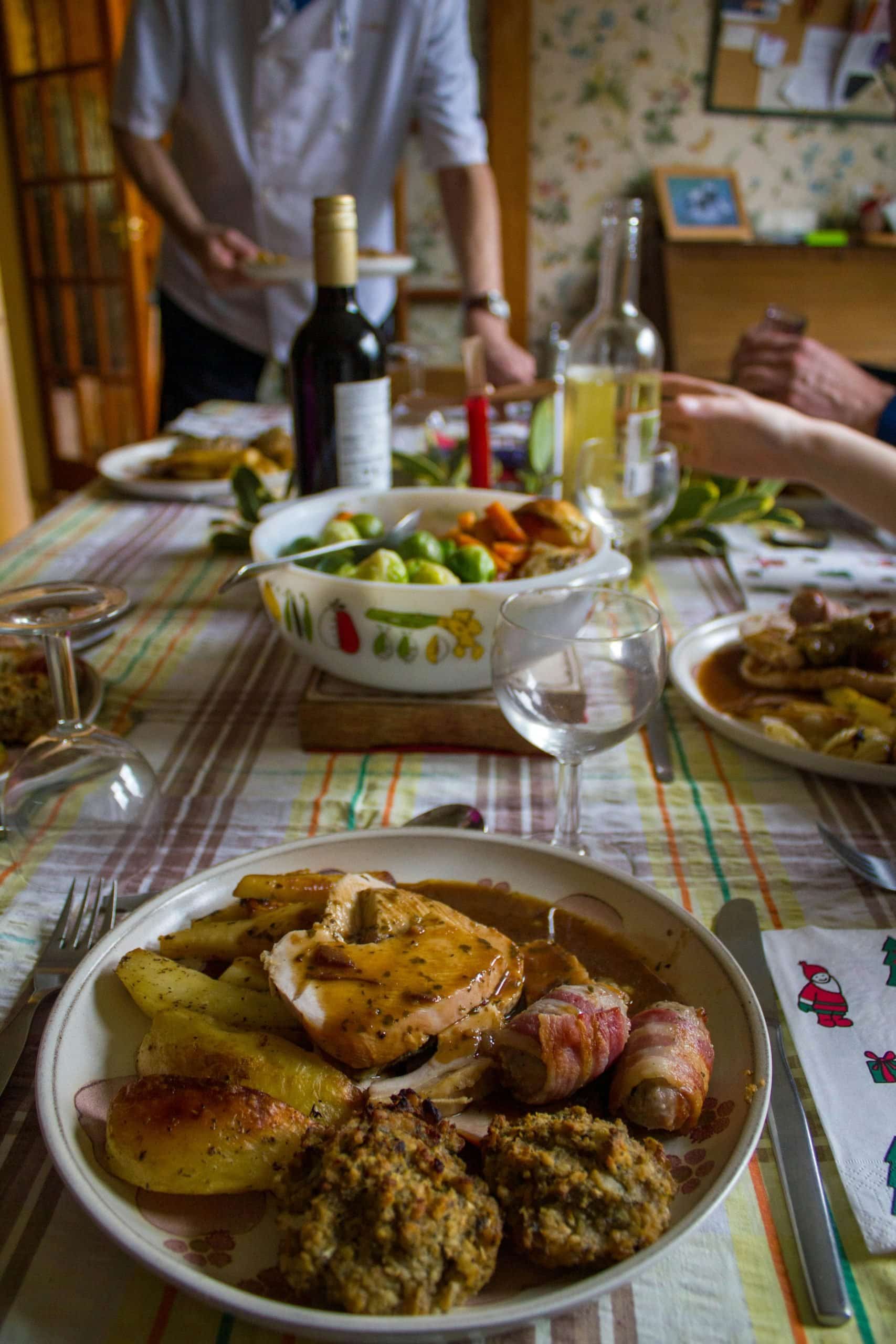 Traveler sharing a homemade meal with a Slovenian family in the countryside. Traveler sharing a homemade meal with a Slovenian family in the countryside.